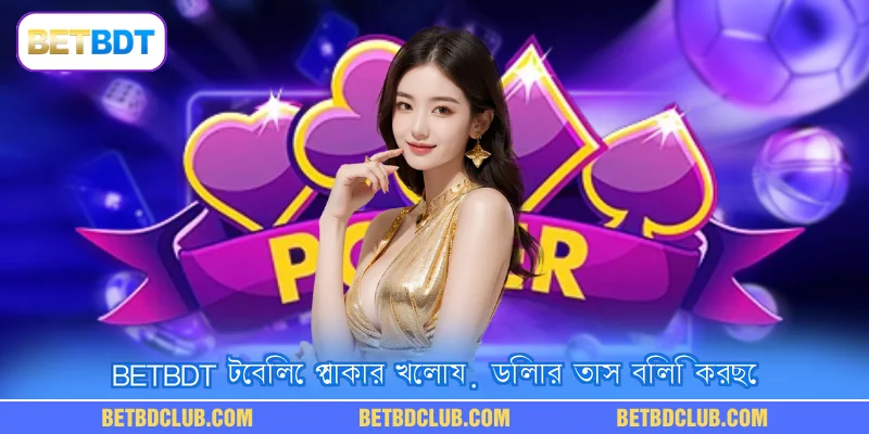 BETBDT টেবিলে পোকার খেলায় ডিলার তাস বিলি করছে