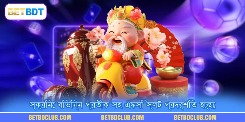 স্ক্রিনে বিভিন্ন প্রতীক সহ এফসি স্লট প্রদর্শিত হচ্ছে